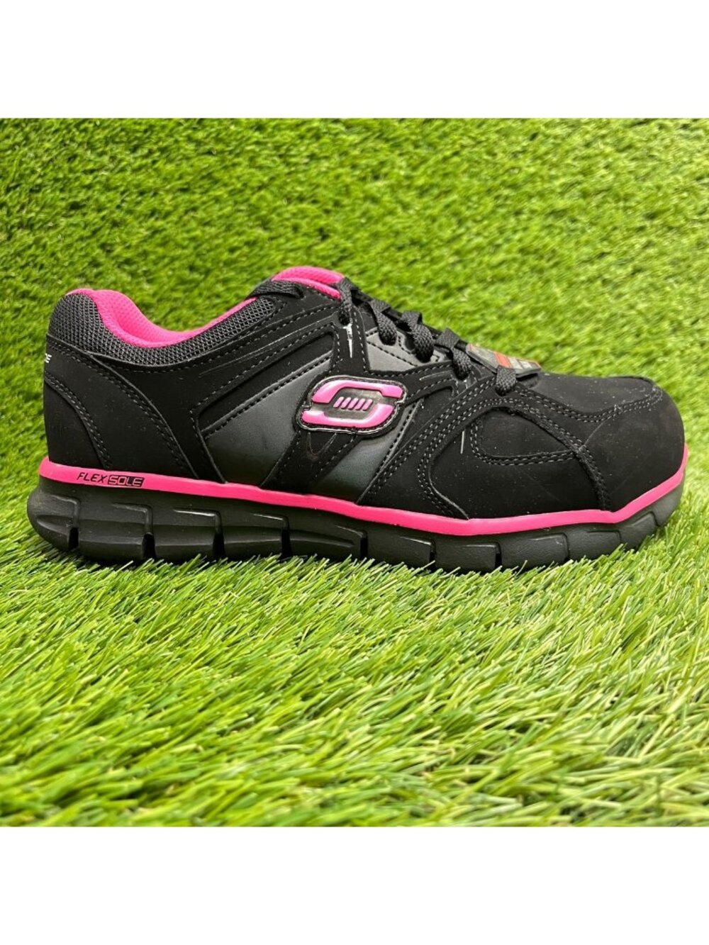 Skechers Synergy Sandlot Womens Size 8E Black Pink Alloy Toe Safety Work Shoes